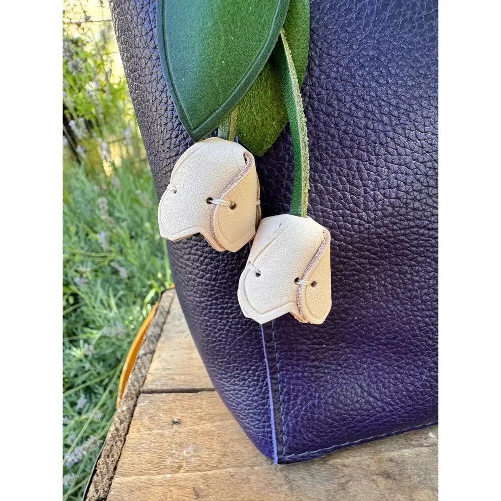 Genuine Leather White Tulip Bag Charm Tulip Spring White Flower Leather Charm
